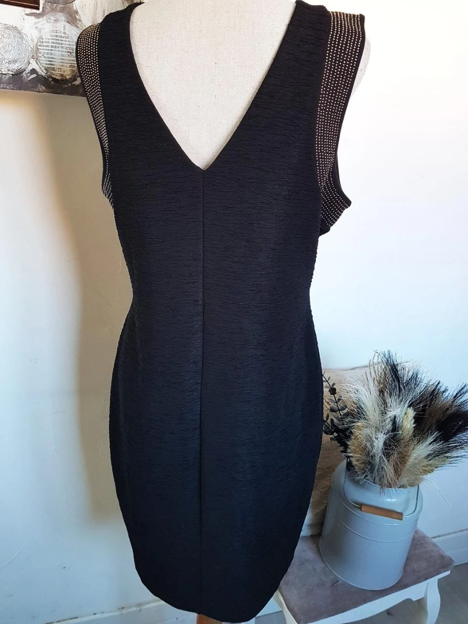 🖤Vestido negro arrugado/fruncido H&M – Tachuelas brillantes y espalda descubierta – Talla L (40) – photo 3